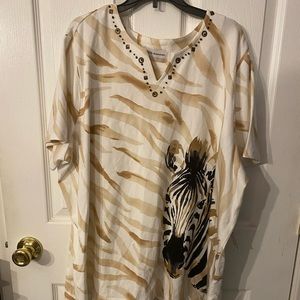 Sz 1X Alfred DUNNER zebra shirt! New with tag! Tan/black/white!Short sleeves!